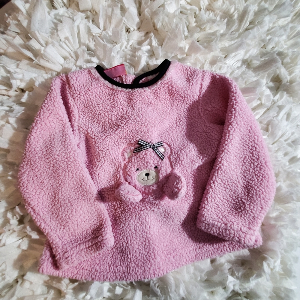 Fleece pink bear warm long sleeve tee